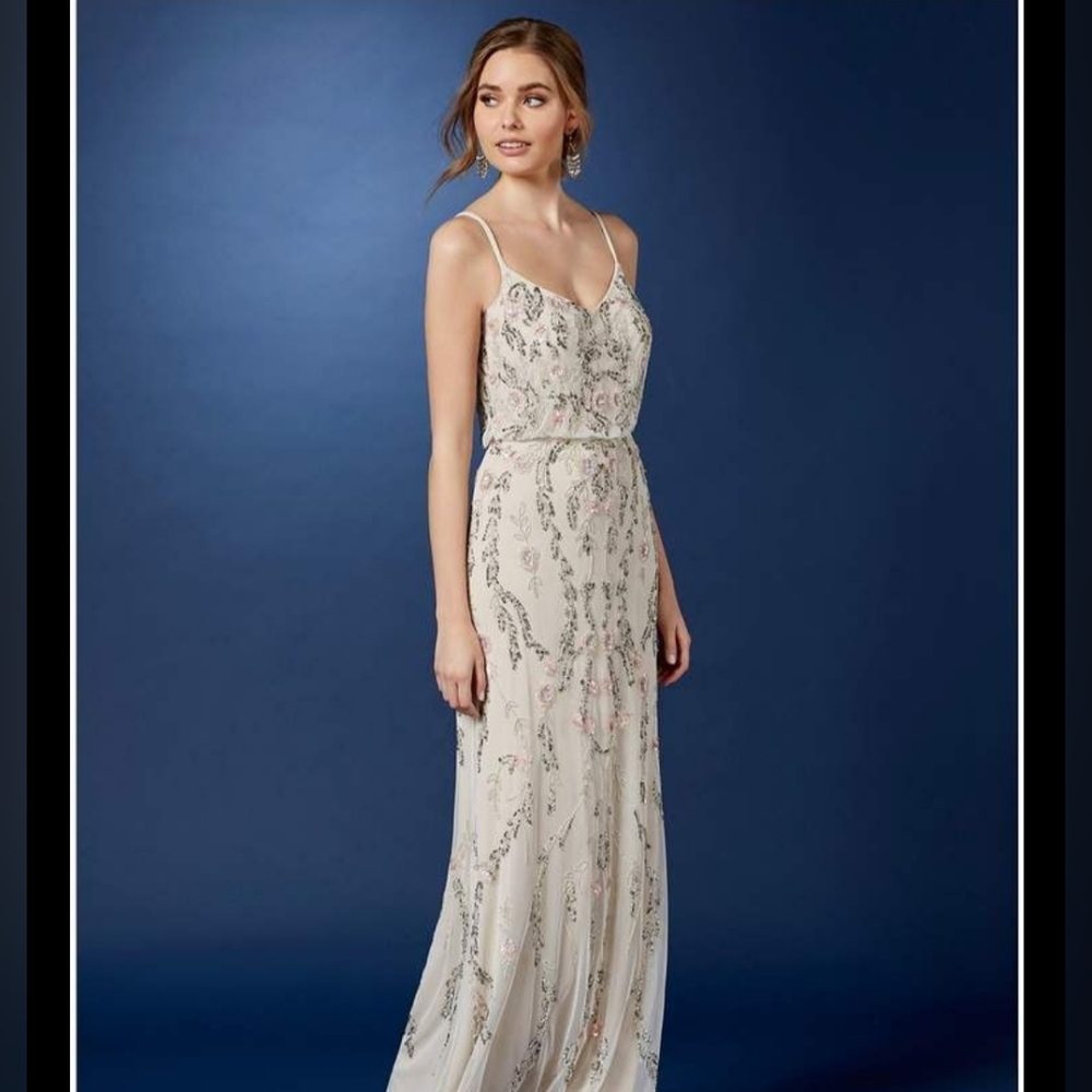 Adrianna Papell Floral Bead Blouson Gown
